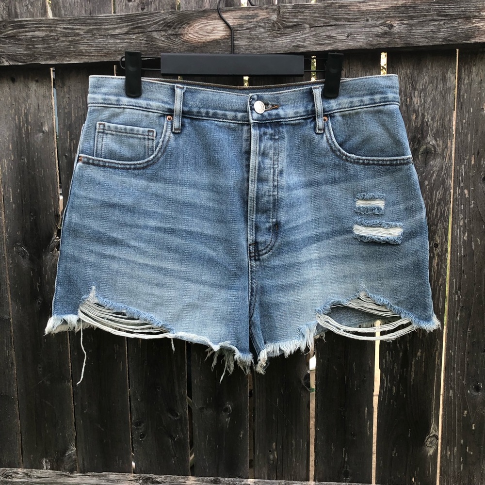 PacSun Light Blue Distressed High-Rise Jean Shorts